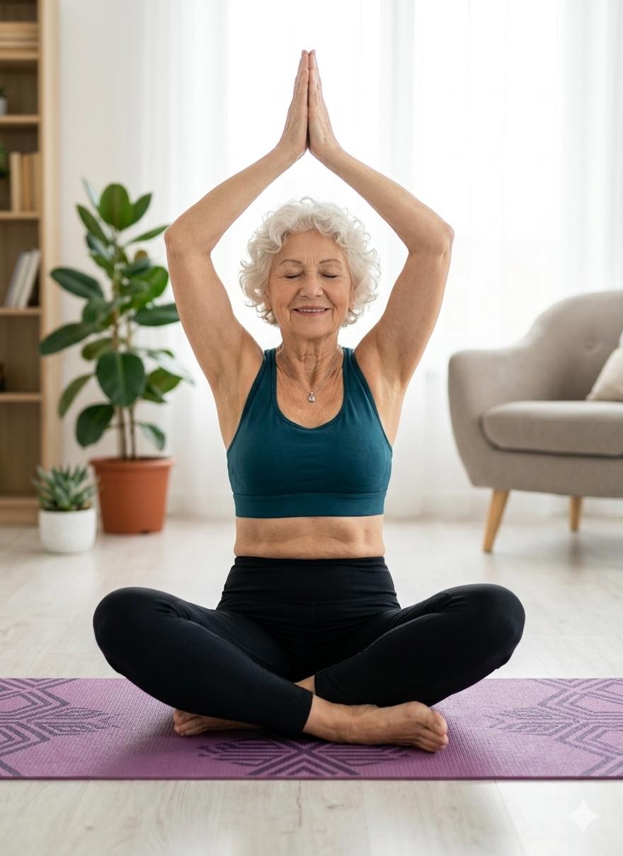 Eine Oma in einer anderen Form der Lotus Position